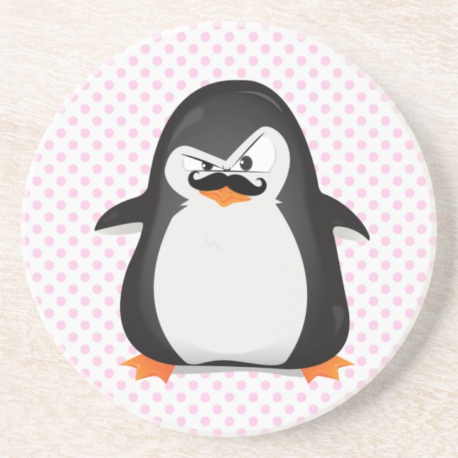 Cute Black White Penguin och Funny Mustache Underlägg Sandsten (Framsidan)