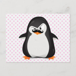 Cute Black White Penguin och Funny Mustache Vykort