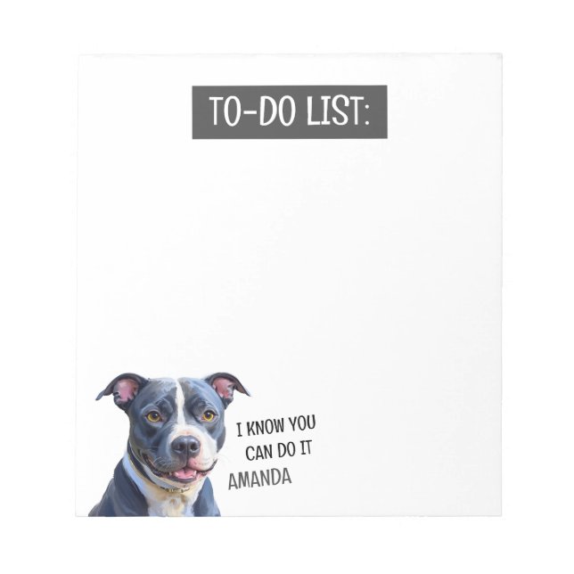 Cute Black & White Pit Bull to Do List Anteckningsblock (Framsida)