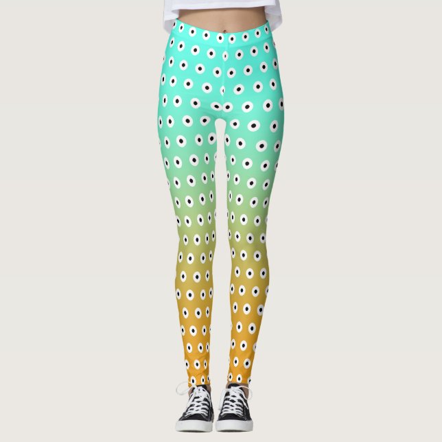 CUTE Black/White Polka Dot on Turquise/Guld Leggings (Framsida)