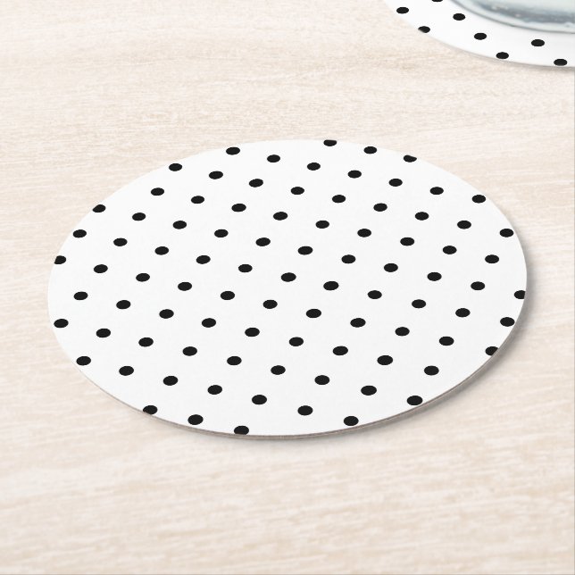 Cute black & white polka dots mönster chic underlägg papper rund (Vinklad)