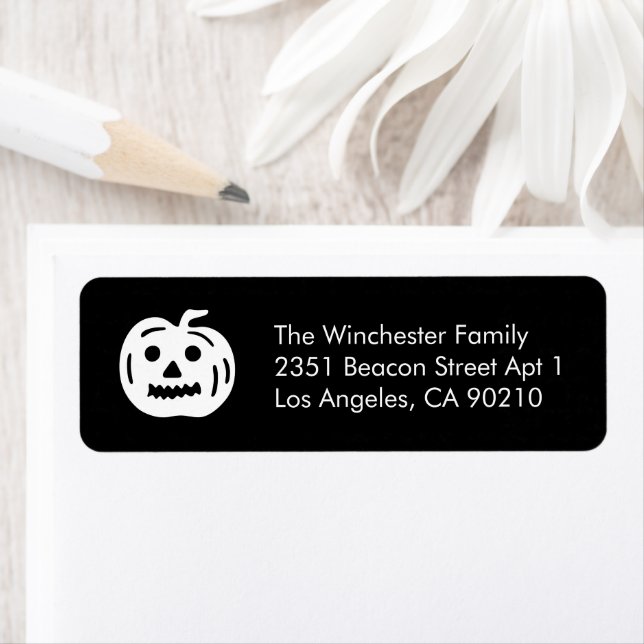 Cute Black white pumkin roligt Halloween adress Returadress Etikett (Insitu)