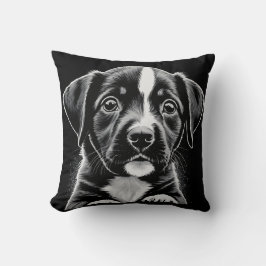 Cute Black & White Puppy – Cozy Dog Lover Pillow Kudde