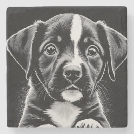 Cute Black & White Puppy – Dog Lover Coasters Stenunderlägg