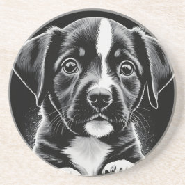 Cute Black & White Puppy – Dog Lover Coasters Underlägg