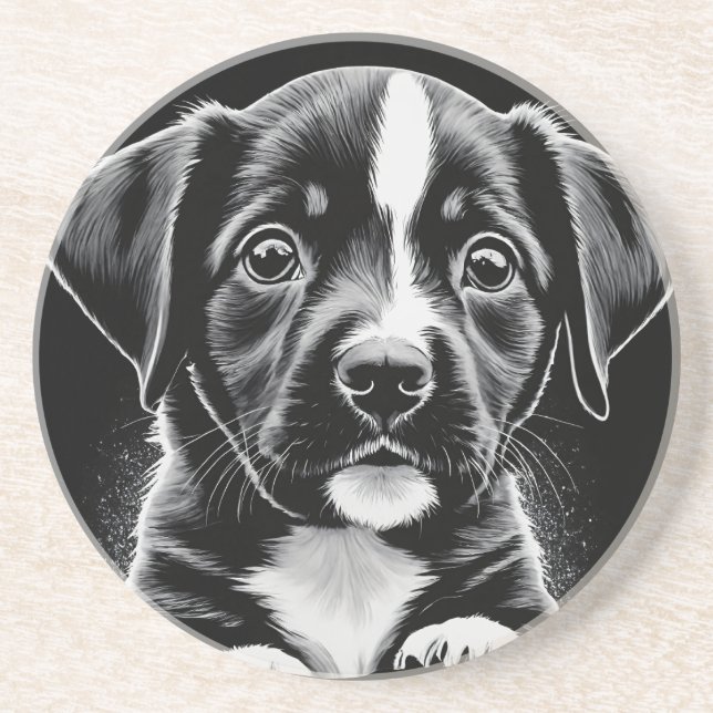 Cute Black & White Puppy – Dog Lover Coasters Underlägg (Framsidan)