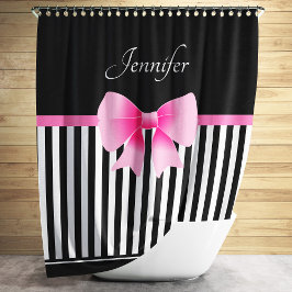 Cute Black & White Rand Mönster Rosa Bow Namn