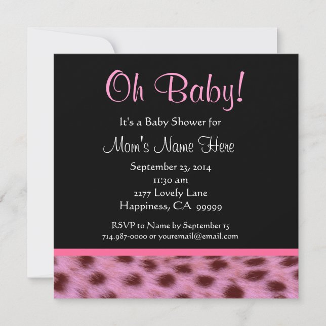 Cute Black White Rosa Cheetah Print Baby Shower Inbjudningar (Framsida)