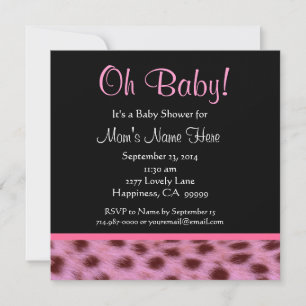Cute Black White Rosa Cheetah Print Baby Shower Inbjudningar