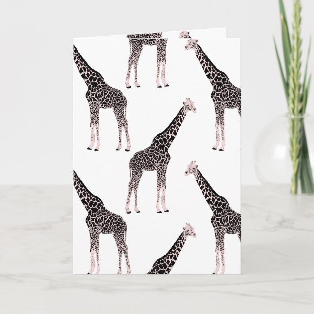Cute Black White Rosa Giraffe Helgkort (Framsida)