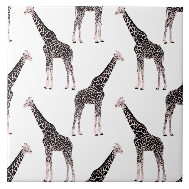 Cute Black White Rosa Giraffe Kakelplatta (Framsidan)