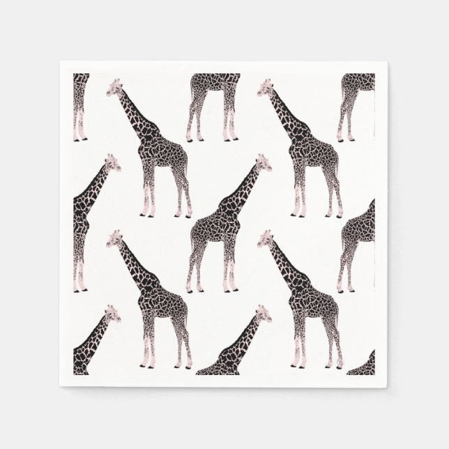 Cute Black White Rosa Giraffe Pappersservett (Framsidan)