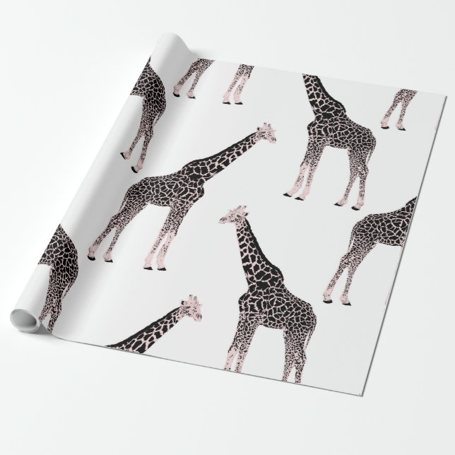 Cute Black White Rosa Giraffe Presentpapper (Utrullad)