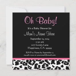 Cute Black White Rosa Leopard Skriv ut babyskor Inbjudningar