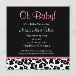 Cute Black White Rosa Leopard Skriv ut babyskor Inbjudningar