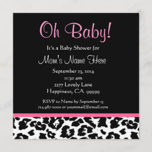 Cute Black White Rosa Leopard Skriv ut babyskor Inbjudningar