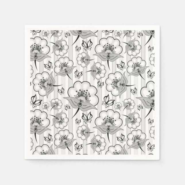 Cute Black white seamless Blommor mönster Pappersservett (Framsidan)