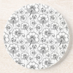 Cute Black white seamless Blommor mönster Underlägg