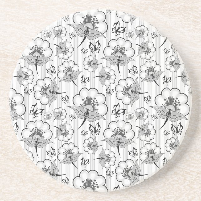Cute Black white seamless Blommor mönster Underlägg (Framsidan)