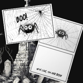Cute Black & White Spiders | Spindelnät Halloween Kort
