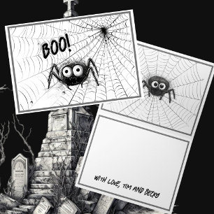 Cute Black & White Spiders Spindelnät Halloween Kort