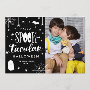 Cute Black White Spooktacular Halloween Photo Inbjudningar