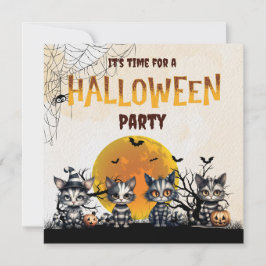 Cute Black White Stripe Halloween Ghost Kittens Inbjudningar