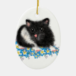 Cute Black White Syrian Hamster-gåvor Julgransprydnad Keramik