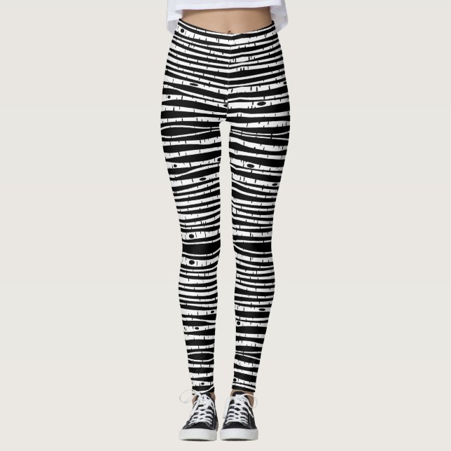 Cute black white träd mönster leggings (Framsida)