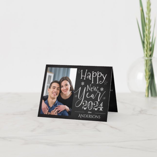 Cute Black White Typography Gott nytt år Photo Kort (Framsida)