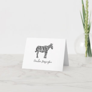 Cute Black White Zebra Hand-Illustrated Wildlife Anteckningskort