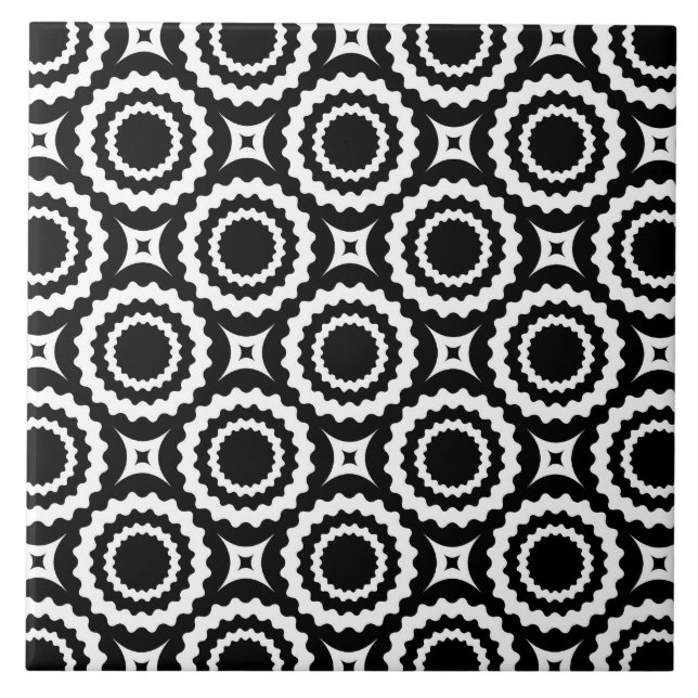 Cute black white zigzag circles mönster kakelplatta (Framsidan)