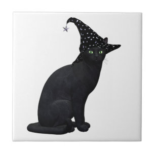 Cute Black Witch Cat Kakelplatta