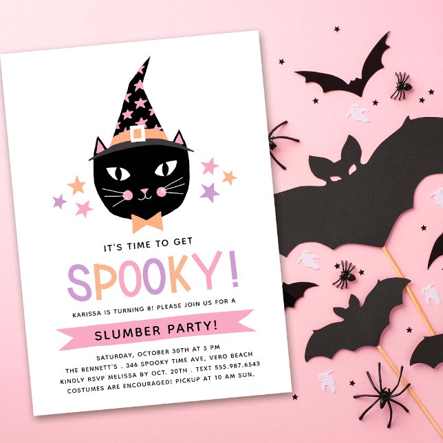 Cute Black Witch Cat Pastel Birthday Slumber Party Inbjudningar (Skapare uppladdad)