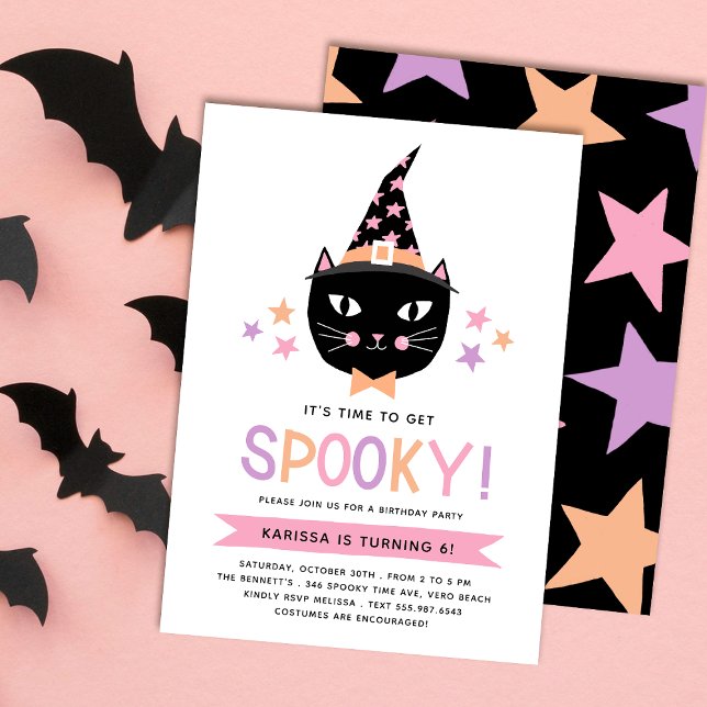 Cute Black Witch Cat Pastel Halloween Birthday Inbjudningar (Skapare uppladdad)
