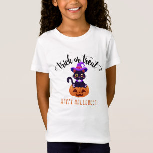 Cute Black Witch Cat Pumpkin Halloween Anpassnings T Shirt