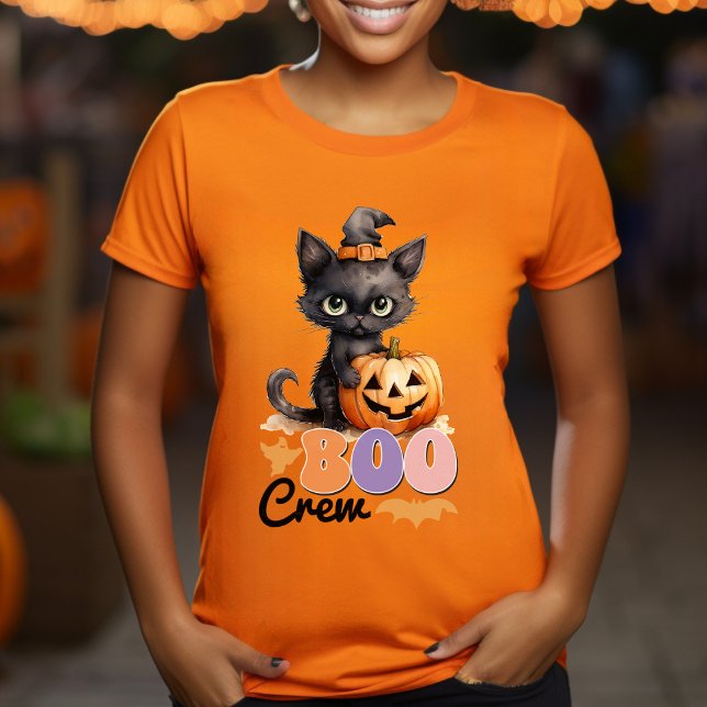 Cute Black Witch Cat Pumpkin-Halloween-Boo Crew T Shirt (Skapare uppladdad)