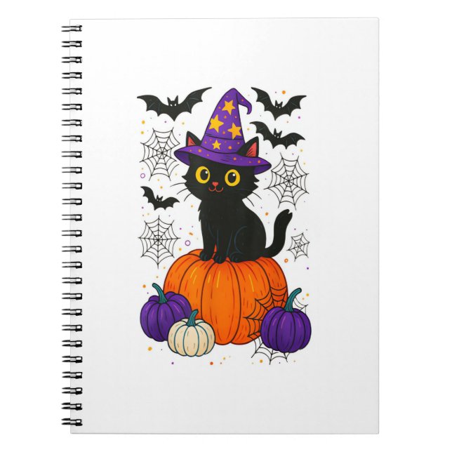Cute Black Witch Cat Pumpkin Halloween Costume Fal Anteckningsbok (Framsidan)