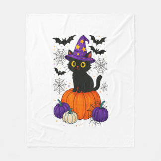 Cute Black Witch Cat Pumpkin Halloween Costume Fal Fleecefilt