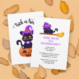 Cute Black Witch Cats Anpassningsbar Halloween fes Inbjudningar