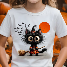 Cute Black Witch Kitten Halloween T Shirt