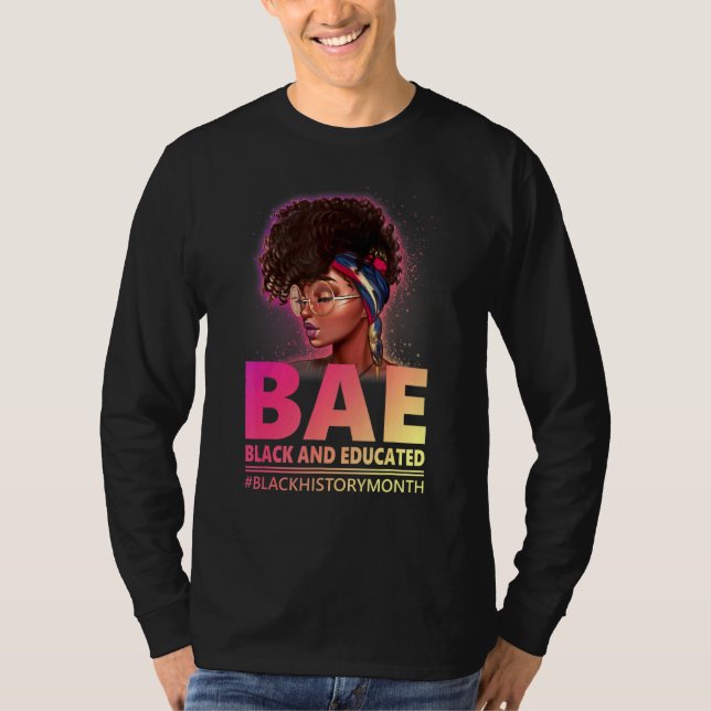 Cute Black Women Bae Black och Educated Queen Camp T Shirt (Framsida)