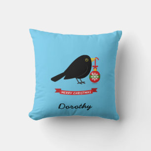 Cute Blackbird med Boll-julnamn Kudde