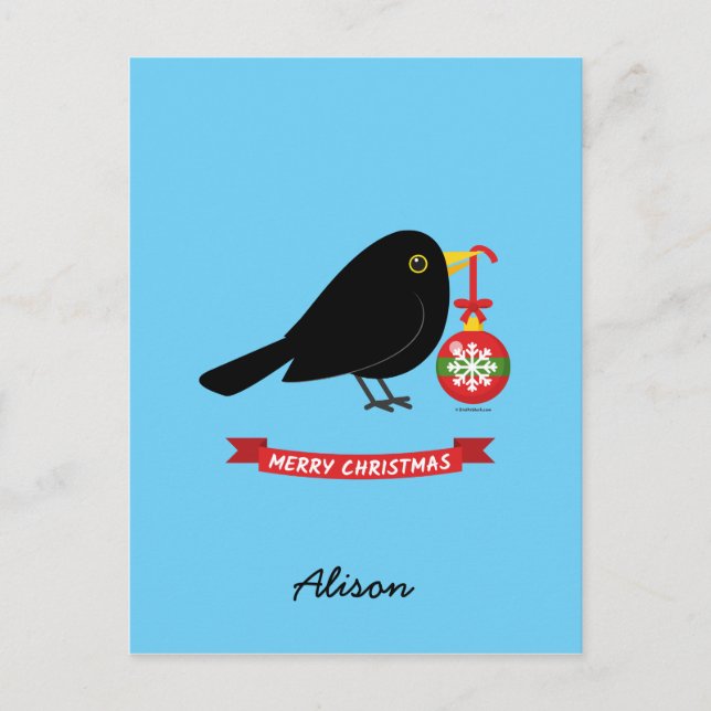 Cute Blackbird med Boll-julnamn Vykort (Framsida)