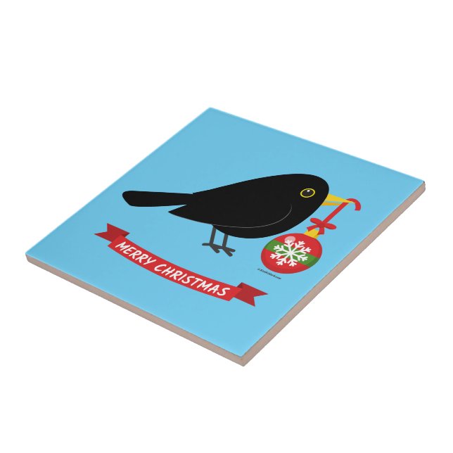 Cute Blackbird med julen Boll Kakelplatta (Sidan)