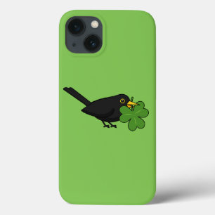 Cute Blackbird med Shamrock Klöver Tecknad