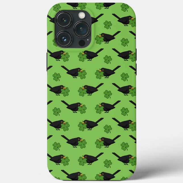 Cute Blackbird med Shamrock Klöver Tecknad (Baksida)