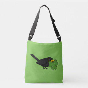 Cute Blackbird med Shamrock Klöver Tecknad Axelväska