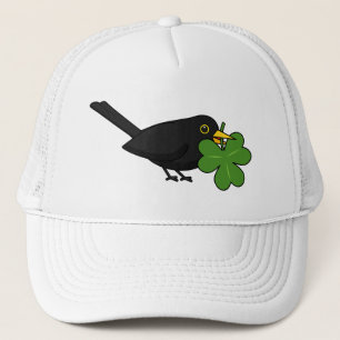 Cute Blackbird med Shamrock Klöver Tecknad Keps