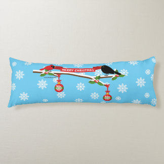 Cute Blackbird och kardinal på Gren - GOD JUL Kroppskudde